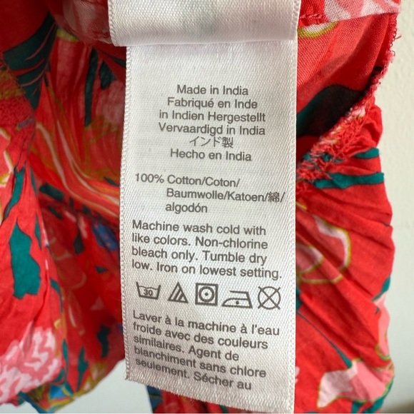 J Crew Floral Cotton Swing Dress Red Boho Tiered Womens M Resort Vacation Chic - Picture 8 of 14